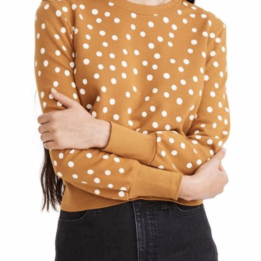 Madewell Banded Sweatshirt in Inkwell Dot Polka Dot Gold Yellow Pullover Small